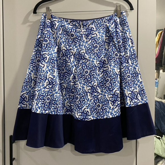Milly For Design Nation Pleated Floral Skirt Navy Blue Size Small - Picture 4 of 6